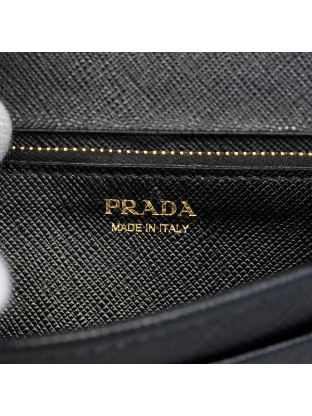 Prada Wallet Saffiano Leather Black Gold